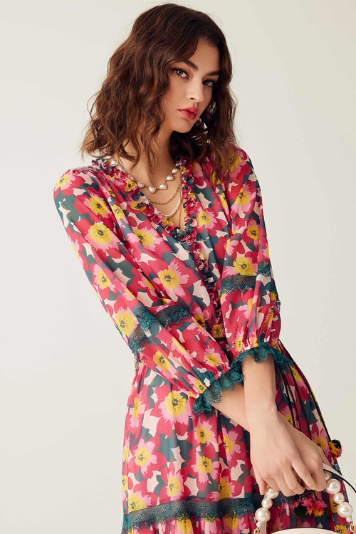 Bold Floral Print Maxi Dress,Printed dresses