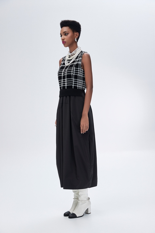 Sleeveless Checkerd houndstooth Print Maxi Dress,Knitted tops