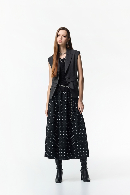 Cable Knit With Polka Dot Print Dress,dotcollection