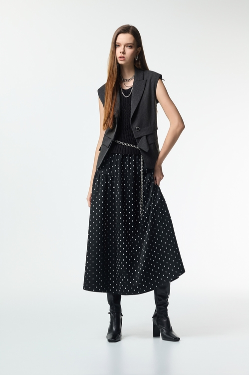 Cable Knit With Polka Dot Print Dress,dotcollection
