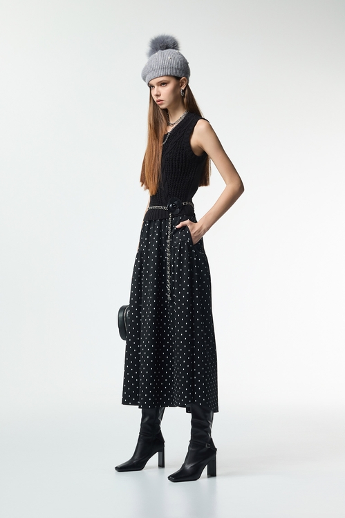 Cable Knit With Polka Dot Print Dress,dotcollection
