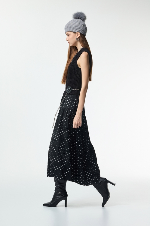 Cable Knit With Polka Dot Print Dress,dotcollection
