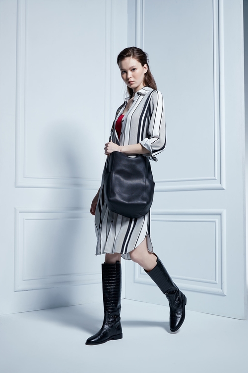 Stripe Printed Shirt Dress,Long sleeve dresses