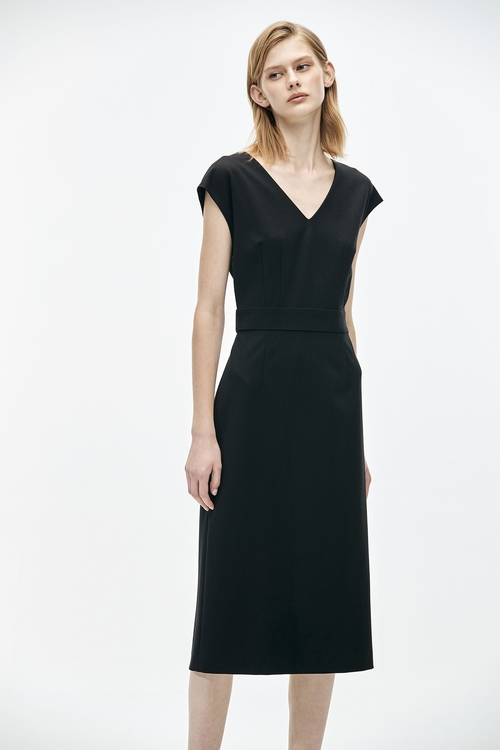 V-Neck Basic Black Dress,mothergift