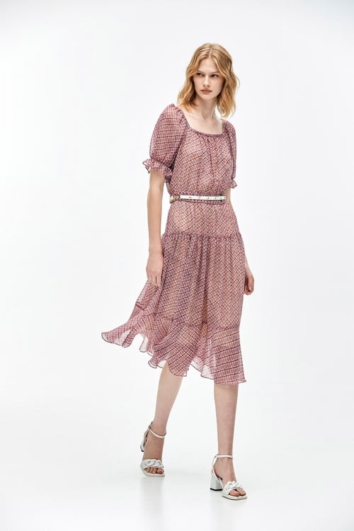 All Over Floral Print Midi Dress,Chiffon dresses