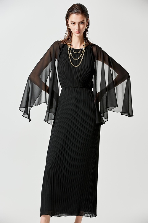 Full Pleated Shawl Dress,Maxi dresses