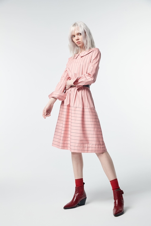 Stripe Printed Long Sleeve Dress,U-neck dresses