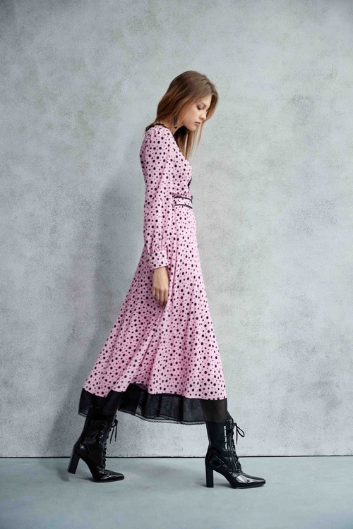 Black Polk Dot Pink Maxi Dress,Printed dresses