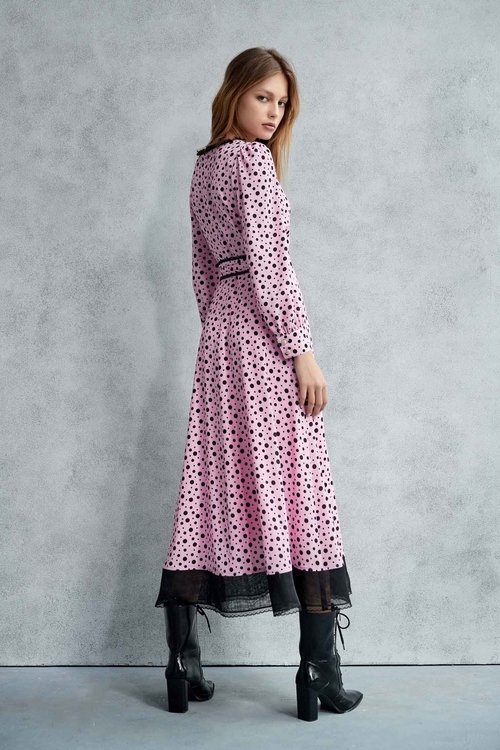 Black Polk Dot Pink Maxi Dress,Printed dresses