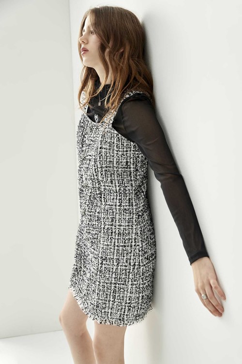 Sleeveless Fitted Tweed Short Dress,blossoms