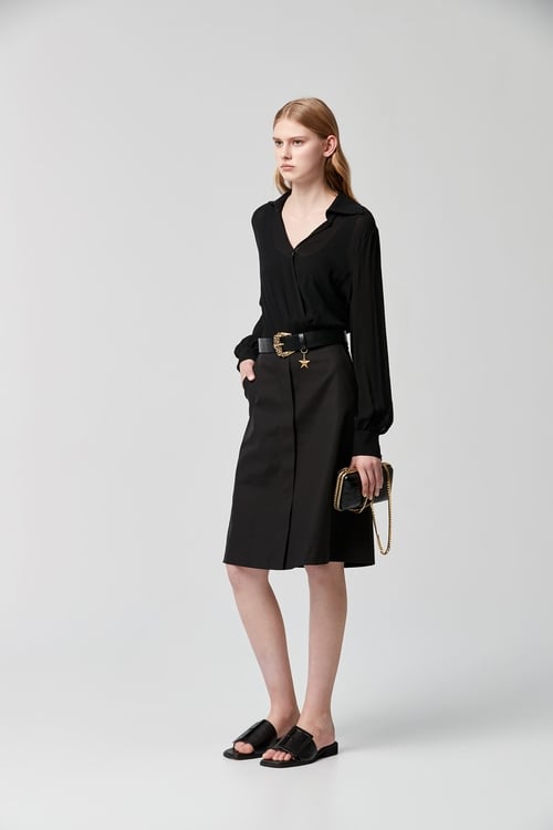 Deep V-neck Long Sleeve Shirt Dress,A-Line skirts