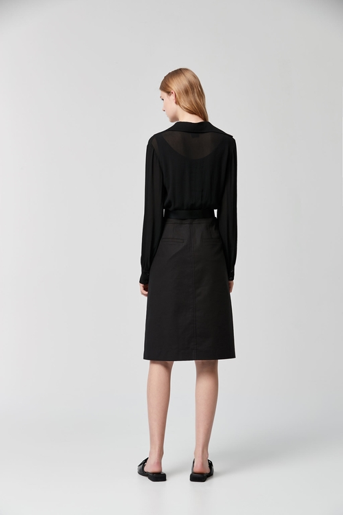 Deep V-neck Long Sleeve Shirt Dress,A-Line skirts