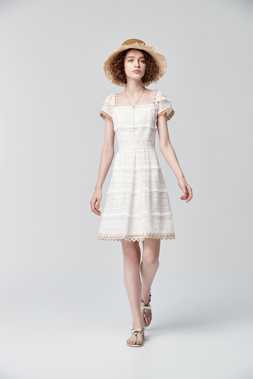 White Tassel Lace Dress,Short sleeve dresses