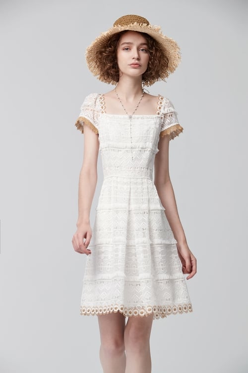 White Tassel Lace Dress,Sleeveless dresses