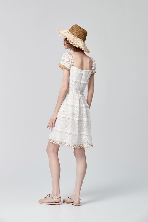 White Tassel Lace Dress,Sleeveless dresses