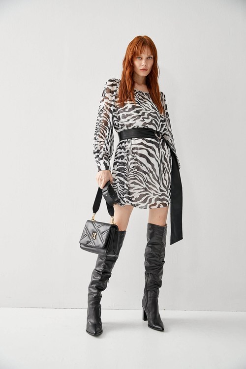 Zebra Print Chiffon Dress,Long sleeve dresses