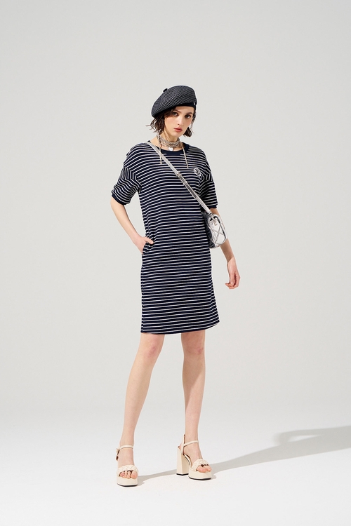 Short Sleeve Navy Stripe Dress,Stripe