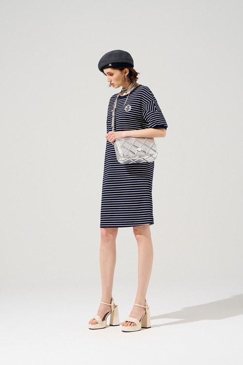 Short Sleeve Navy Stripe Dress,dresses,Dresses