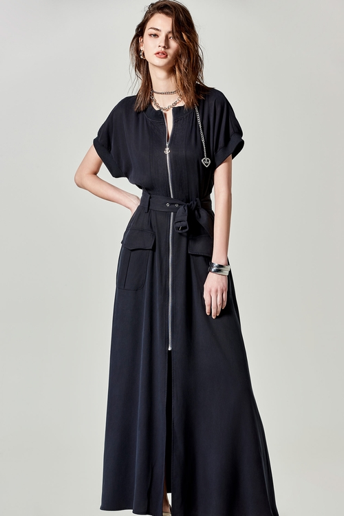 Front Zip Navy Dress,Maxi dresses