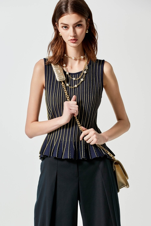 Peplum Stripe Knit Vest,Knitted tops