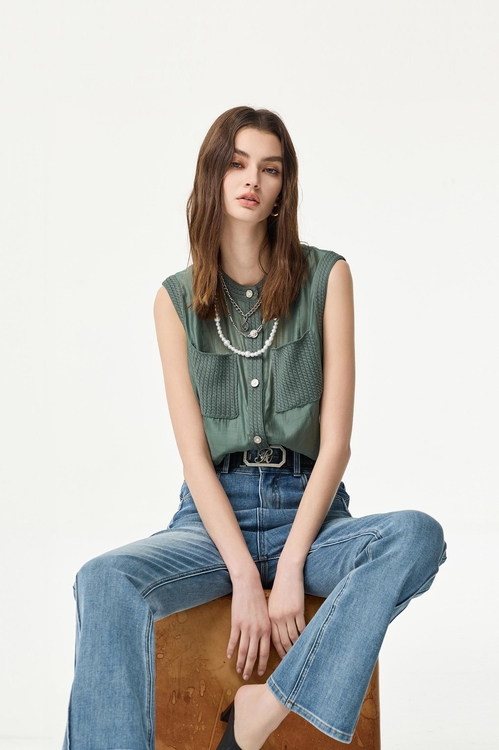 Button Front Rib Trim Detail Vest,sleeveless tops,sleeveless tops,Sleeveless tops,sleeveless tops