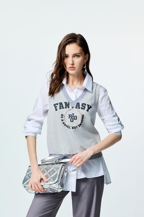 V-neck Front Slogan Vest,sleeveless tops,sleeveless tops,Sleeveless tops,sleeveless tops