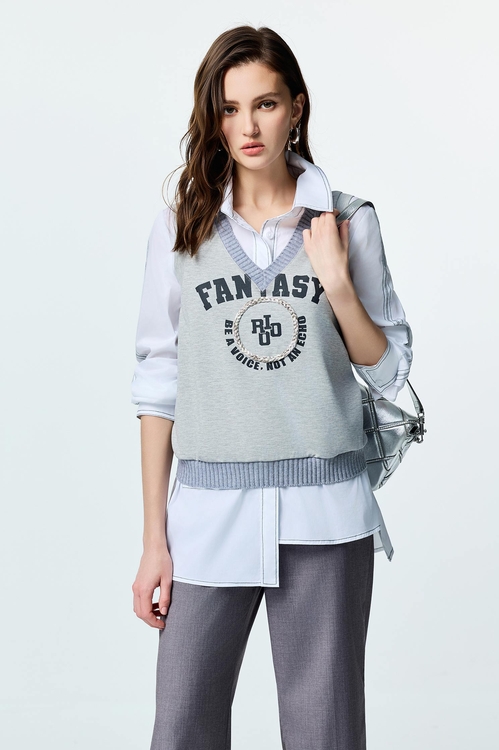 V-neck Front Slogan Vest,sleeveless tops,sleeveless tops,Sleeveless tops,sleeveless tops