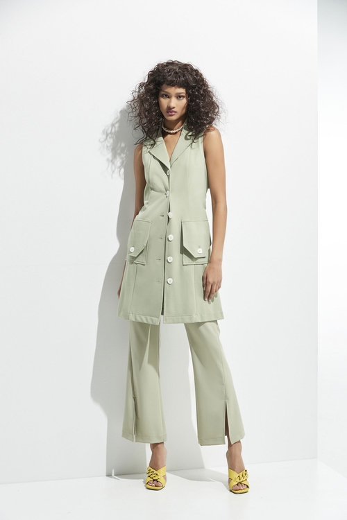 Green Belted Long Vest,Trench coats