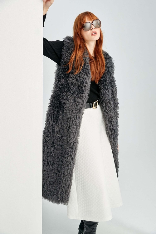 Faux Fur Long Grey Vest,Outerwear