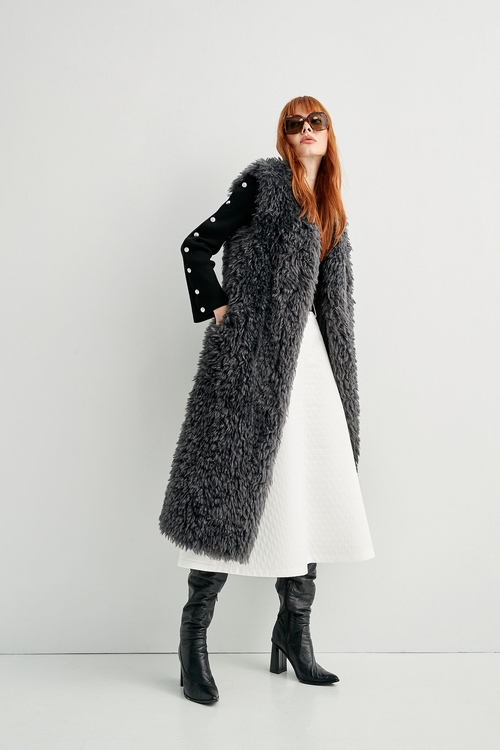 Faux Fur Long Grey Vest,Outerwear