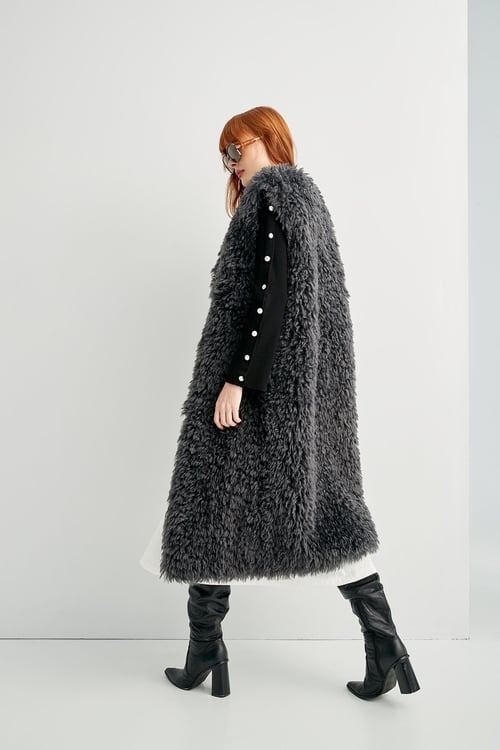 Faux Fur Long Grey Vest,Outerwear