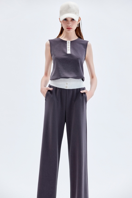 Contrast Elastic Hem Vest,sleeveless tops,sleeveless tops,Sleeveless tops,sleeveless tops