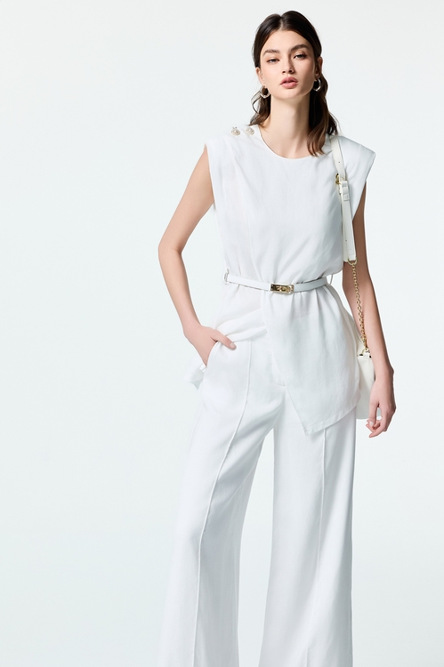 Front Overlap Long Vest,White tops,White tops