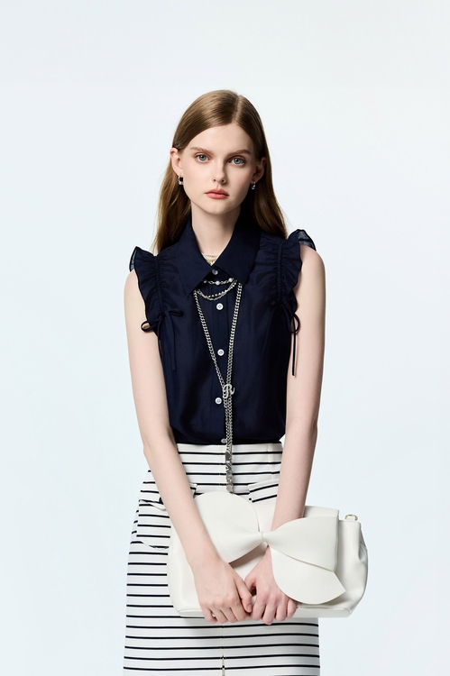Navy Ruffle Detail Vest,sleeveless tops,sleeveless tops,Sleeveless tops,sleeveless tops