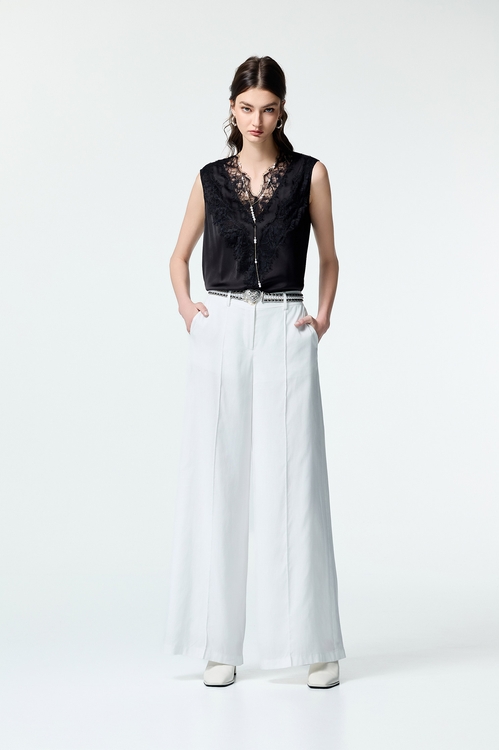 Lace Detail V-neck Vest,Black tops,black tops