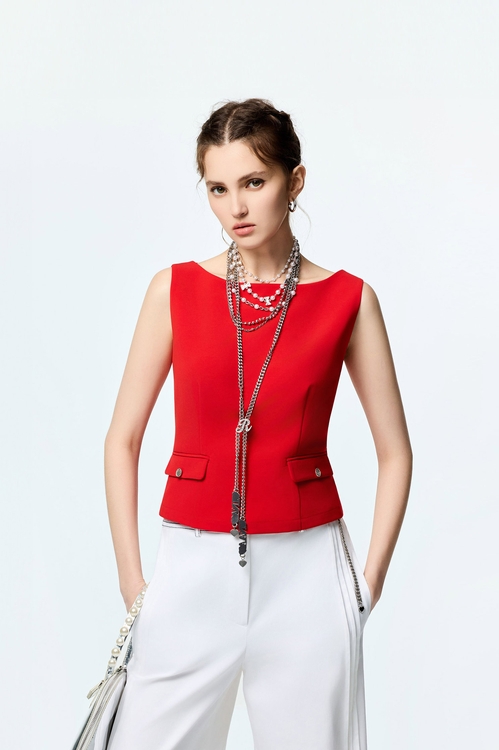 Chilli Red Fitted Vest,sleeveless tops,sleeveless tops,Sleeveless tops,sleeveless tops
