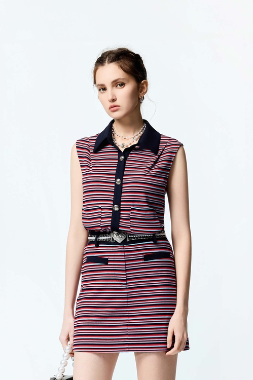 Multi Stripe Navy Contrast Vest,sleeveless tops,sleeveless tops,Sleeveless tops,sleeveless tops