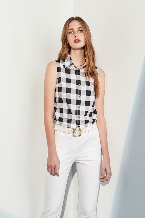 Black White Plaid Button Front Vest,comfotism