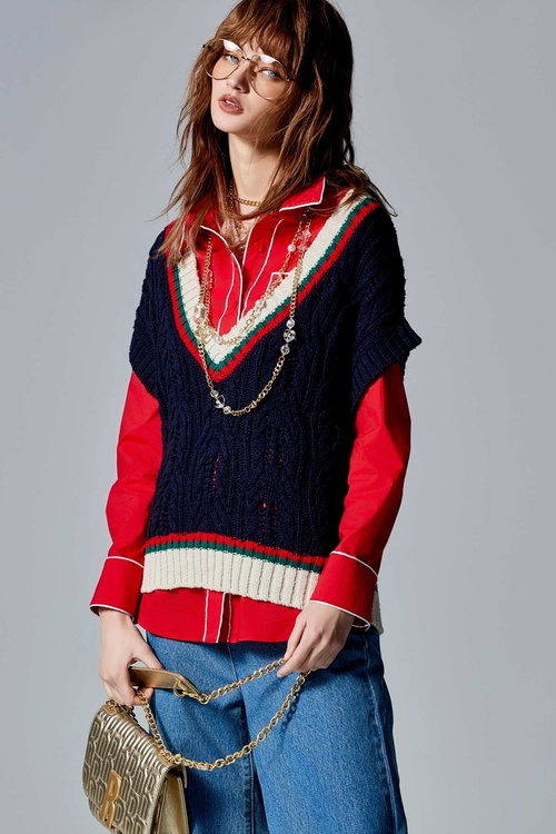 V-neck Oversize Knit Vest,Knitted tops