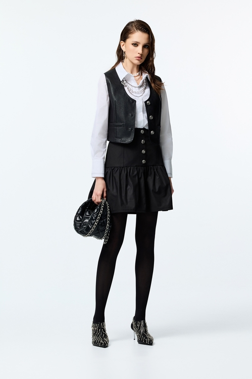 V-neck PU Vest,Black tops,black tops