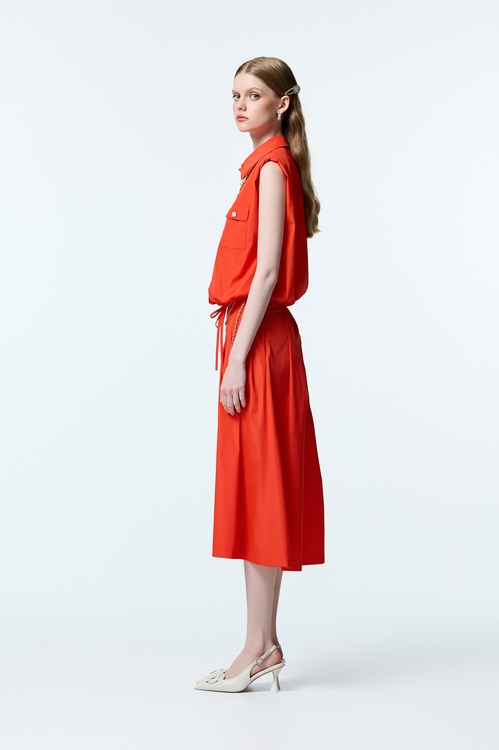 Reddish Orange Drawstring Vest,sleeveless tops,sleeveless tops,Sleeveless tops,sleeveless tops
