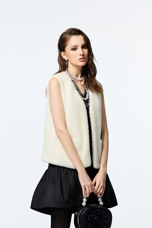 V-neck Fleece Vest,White tops,White tops
