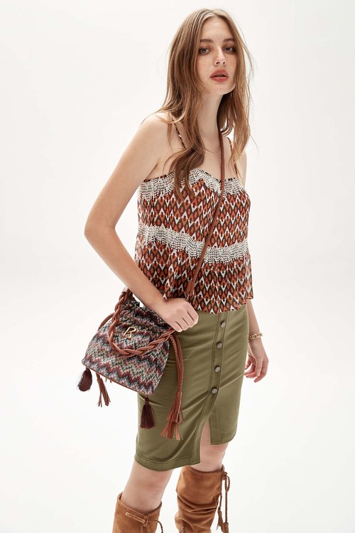 Boho Pattern Print Crop Tank Top,Thin straps