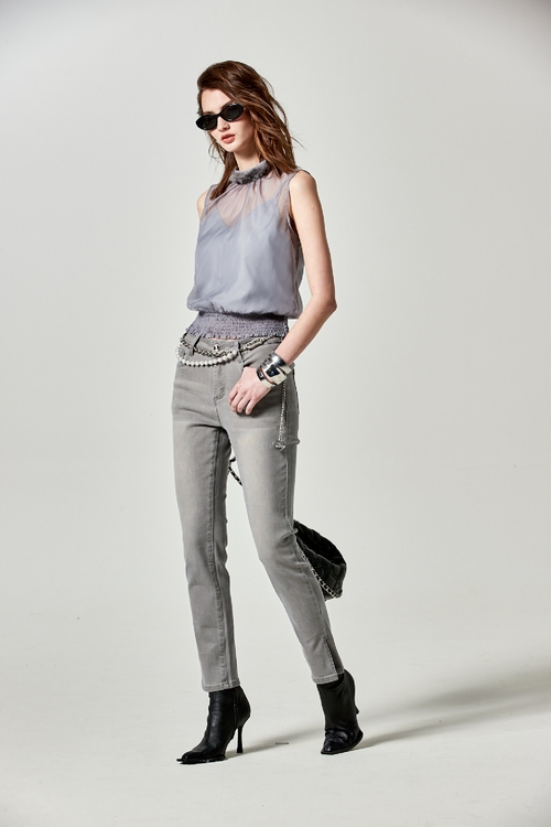 Organza Grey Vest With Faux Fur Collar Trim Detail,Under shirts