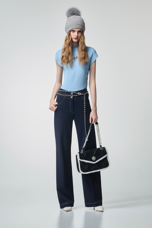 Heart Shape Brooch Blue Knit Vest,Tops