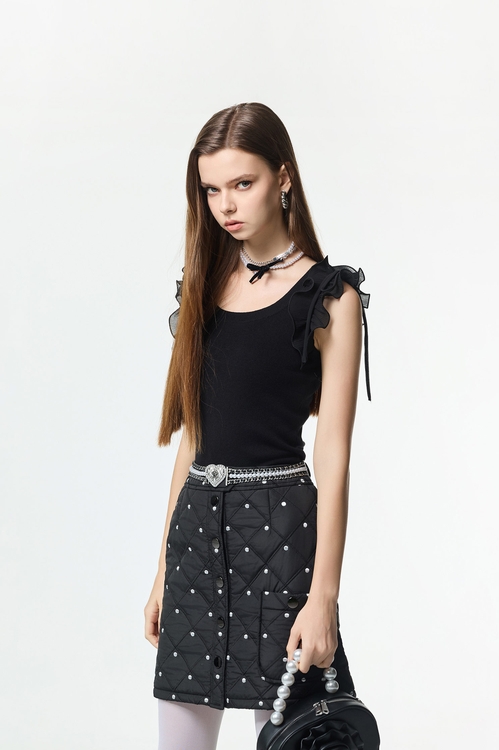 Ruffle Detail Knit Vest,Knitted tops
