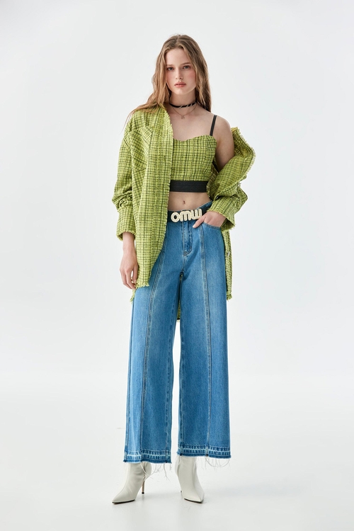 Green Tweed Crop Tank Top,co-ord sets