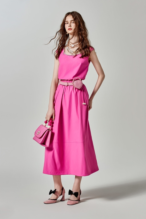 Square Neck Pearl Applique Pink Vest,cocktaildresses