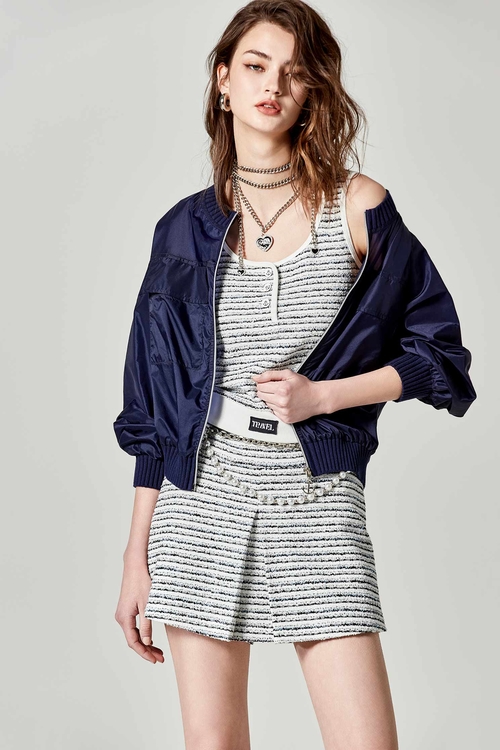 Navy Stripe Tweed Vest,Stripe