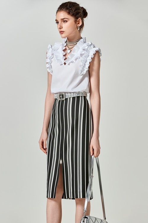 Pleated Ruffle White Vest,sleeveless tops,sleeveless tops,Sleeveless tops,sleeveless tops